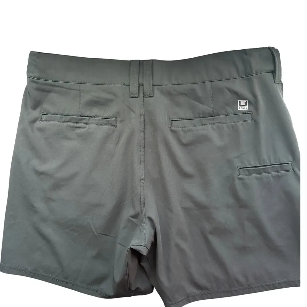 HUK Mens Gray Performance Fishing Shorts XL Quick Dry Stretch Cargo EUC